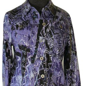 Ruby Rd Petite Jacket Blazer 10P Women Purple Black Metallic Faux Snake Leather